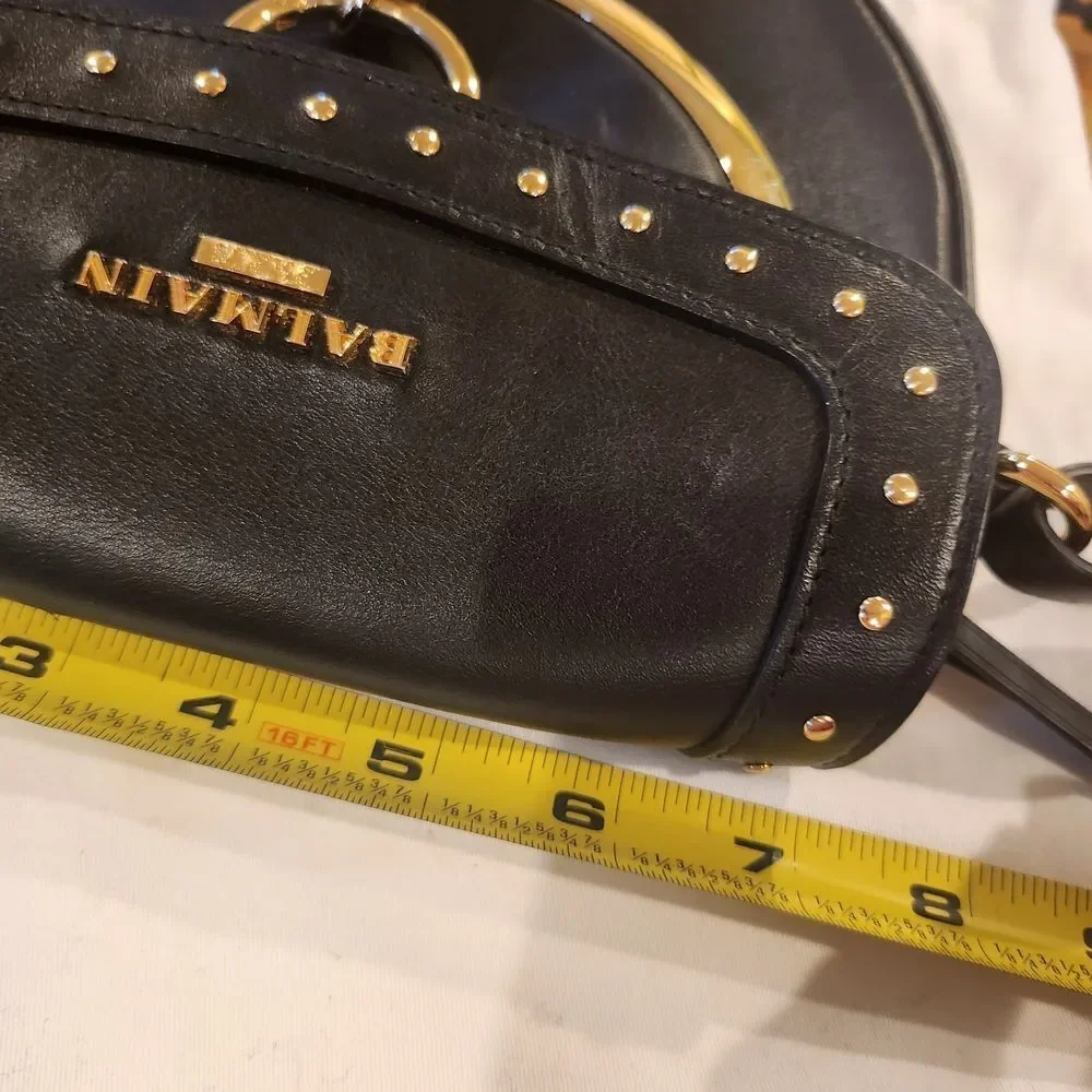 Balmain Black Leathet Crossbody Bag with Gold Accents And Bold Tassel